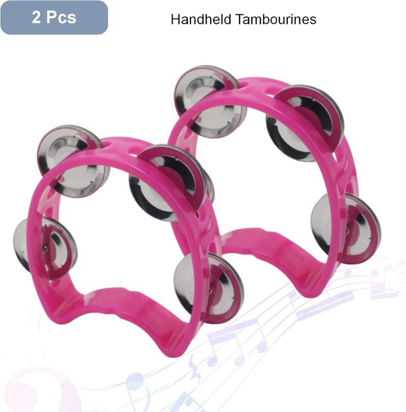 CashBeat 2-Pack Pink Handheld Tambourines with 4 Jingle Bells Each, Mini Plastic Half-Moon Percussion Instruments for Adults, School Music Class, Band and Party - Image 4